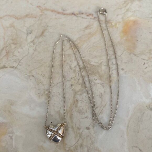 Tiffany & Co. “Cross My Heart” Sterling Silver & 18K Gold Heart Necklace - Picture 4 of 7